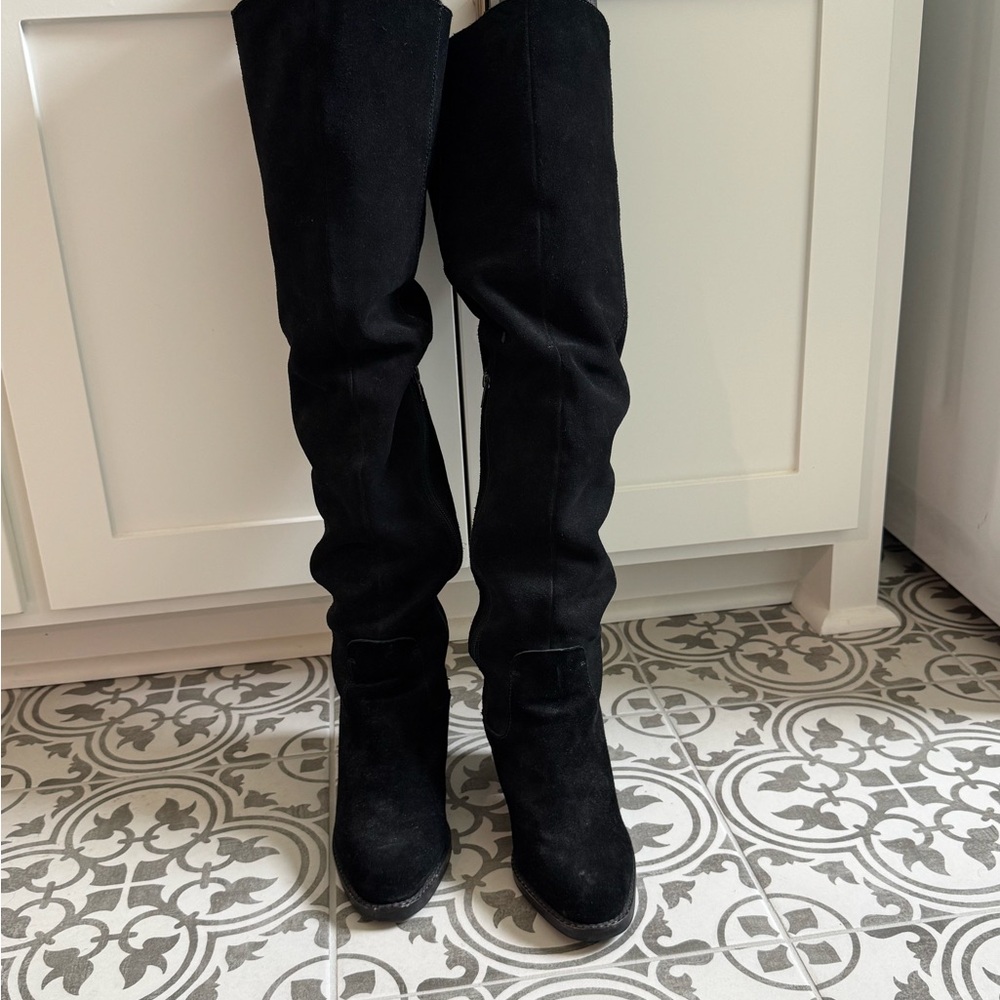 Jeffrey Campbell- Black Suede Knee-High Boots